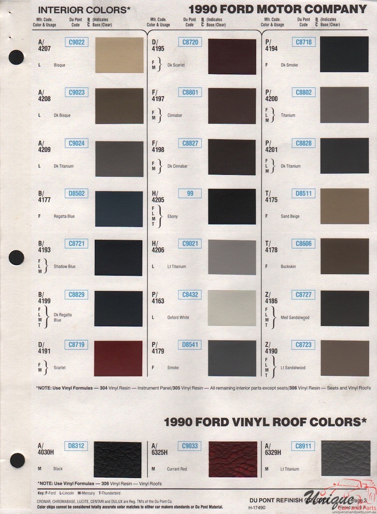 1990 Ford Paint Charts DuPont 3